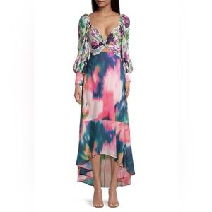 One33 Social Printed Flounce Hem Dress Watercolor Cutout Midi